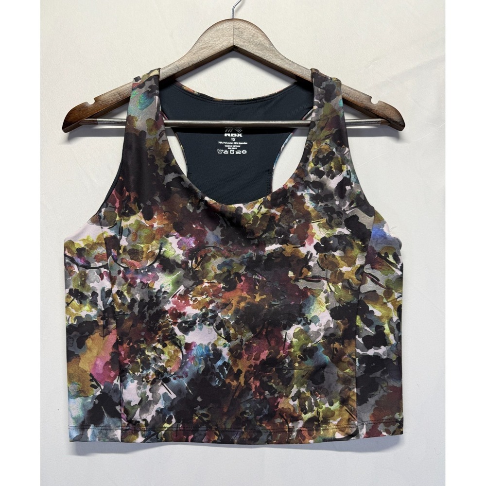 RBX Active Crop Tank Top Womens 1X Multicolor Abstract Floral Print Racerback